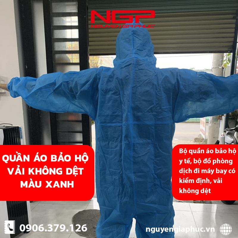 Quần áo bảo hộ vải không dệt màu xanh